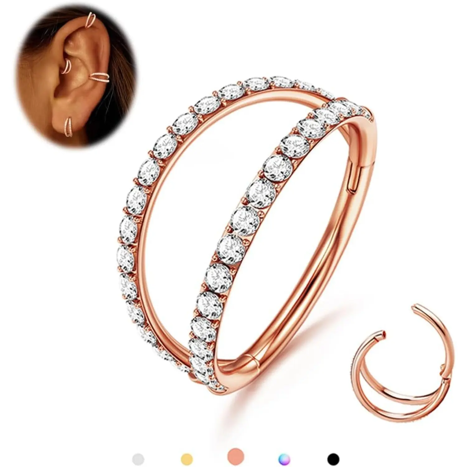 Rose Gold Plated-CZ Double Hoop