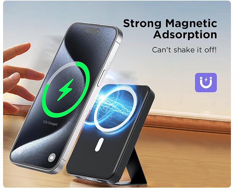 Magnetic Power Bank 10000mAh Wireless Portable Charger with USB-C Cable LED Display Foldable Battery Pack for iPhone 16/15/14/13/12/Pro/Pro Max Series Charging Compact Silicone Black Magnetic Power Bank 10000mAh Wireless Portable Charger with USB-C Cable LED Display Foldable Battery Pack for iPhone 16/15/14/13/12/Pro/Pro Max Series Charging Compact Silicone Black