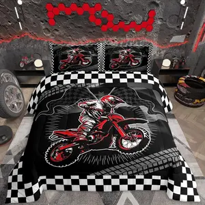 Dirt Bike Comforter Set for Kids Boys Girls,,Motorcycle Racer Bedding Set,Cool Motocross Duvet Quilt,Extreme Sports Comforter,Fashion Motorcycle Bedroom Decor