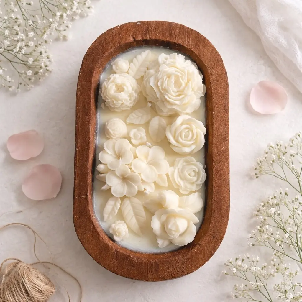 Flowers Blossom Dough Bowl Candle 15oz. Eco-Friendly Soy Wax Candle with Premium Ingredients for Home Decor and Scented Ambience