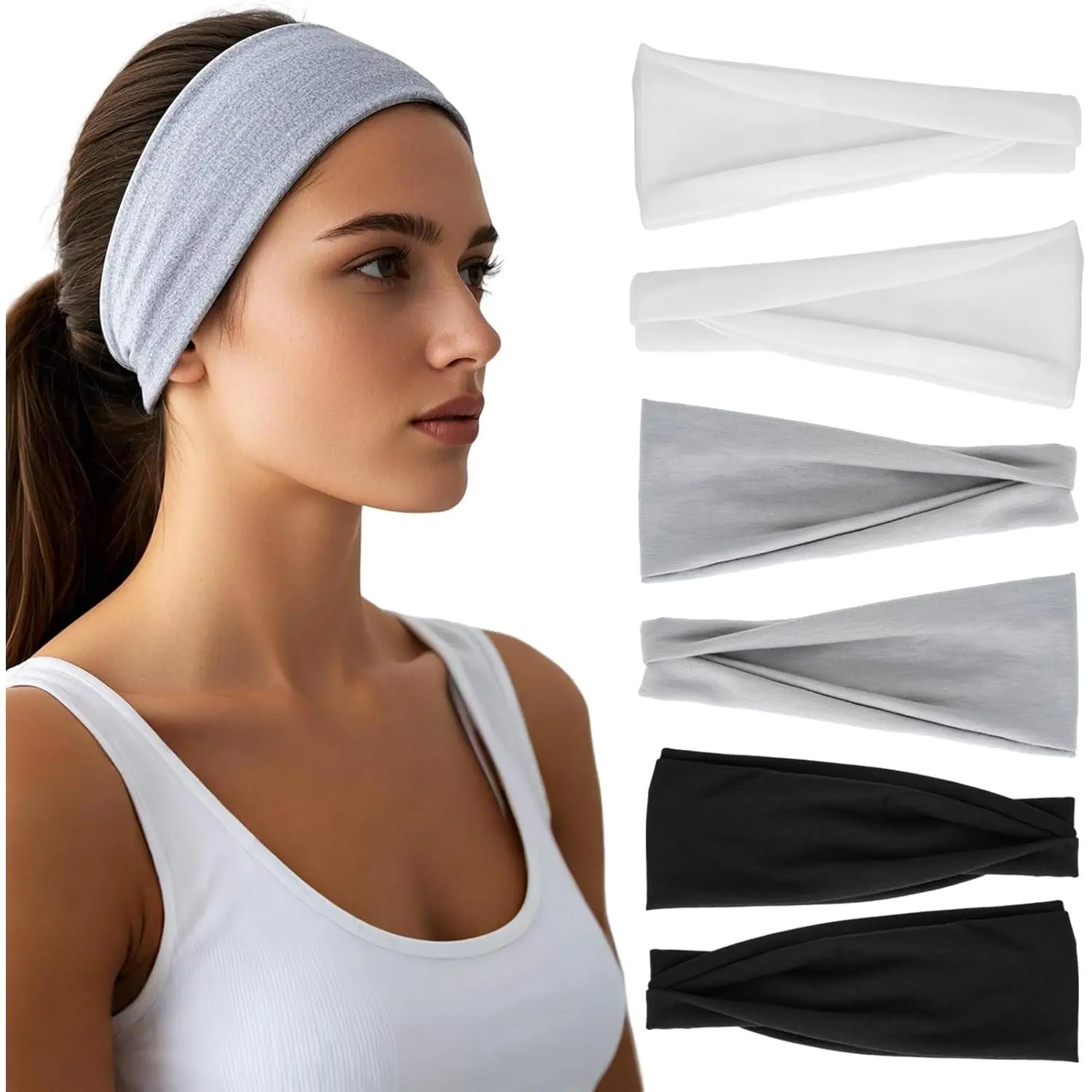 Headbands for Women - 6 Pack Wide Elastic Hair Bands | Stretchy Sweatbands Hair Bands | Soft  Thin  Bands | Non-Slip Accessories Bands for Fashion, Washing , Workouts, Yoga, Daily Use
