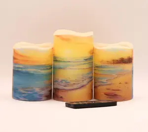 Beach themed flameless candle set with remote option, beach home decor
