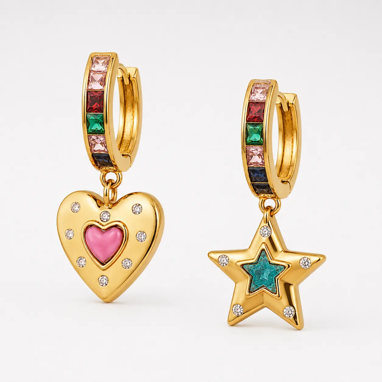 Dangle Hoop Earrings, Heart Star Hoop Dangle Earrings, Gold Plated Personalized Dainty Earring Jewelry Gift, Lightweight Jewelry Lucky Gift for Birthday Christmas Trendy Jewelry