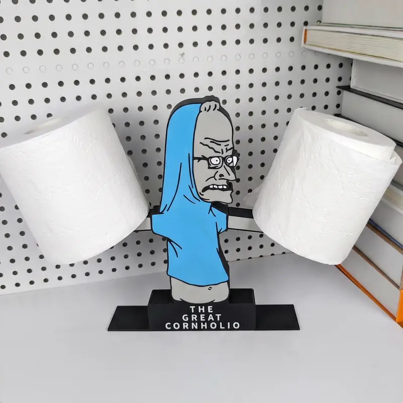 Cornholio Plastic Toilet Paper Holder - Durable Home Supply Bathroom Organizer, Bathroom Gadget with Humorous Character Design, Fun TP Display, Distinctive Label, Accessory That Adds a Unique Touch to Express Personality