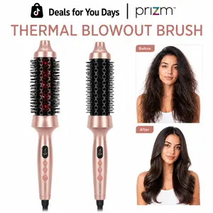 【UPGRADE】1.5 Inch Thermal Blowout Curling Brush – Smooth Blowout & Long-Lasting Waves with Negative Ionic Technology, Dual Voltage，Heated Round Brush for Smooth Style & Natural Waves，Easy to Use Valentine's Day Gift Idear for Women Hair Styling Kit