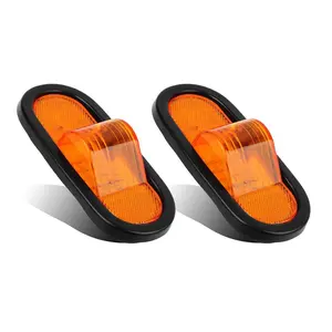Partsam 2Pcs 6.5" Mid Turn Signal Amber Marker Light Rubber Mount 24 LED w/Reflex Lens Universal Waterproof 6 Inch Oval Led Mid-Ship Marker and Turn Signal Semi Truck Trailer Light