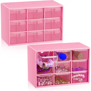 PrimPick 2 Pcs Mini Storage Drawers Teacher Toolbox Organizer with 9 Clear Drawers Small Plastic Desktop Teacher Desk Craft Organizer Drawers Organization for Classroom Office 7" x 3. 9" x 4. 7"