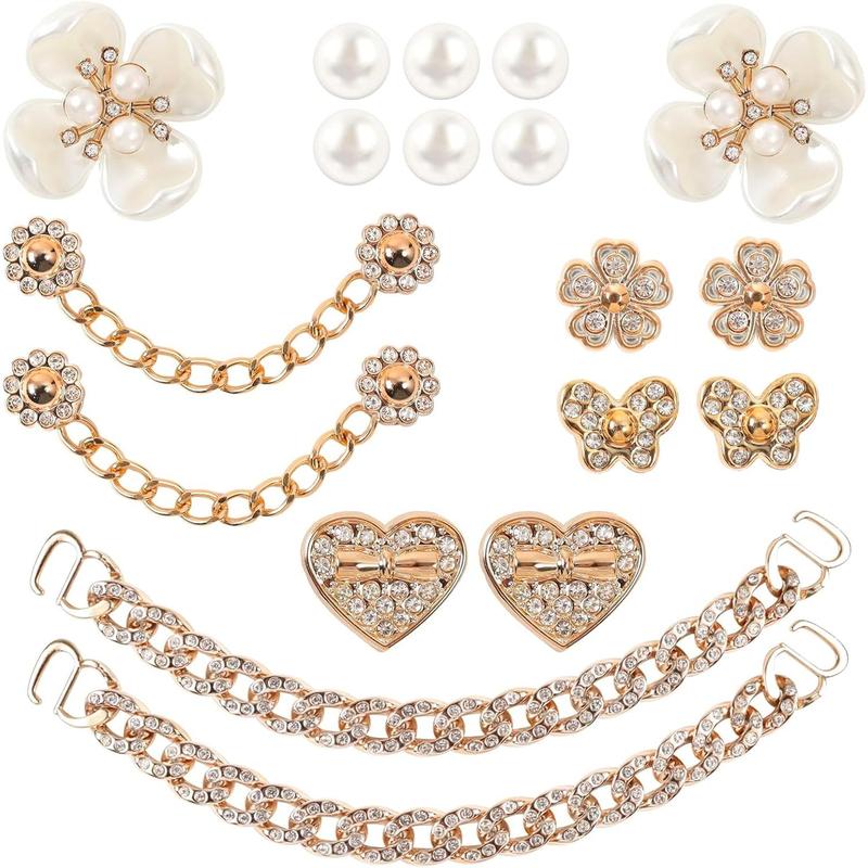 18 Pcs Bling Shoe Charms Bling Chain Shoes Charms Accessories for Women Pearl Flower Clog Shoes Decoration Crystal Rhinestone Shoe Charm Cute Decor for Party Birthday for Her