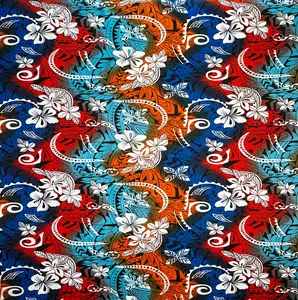 Multicolored Traditional Tattoo & Plumeria Design Polyester Fabric | Islands Fabric