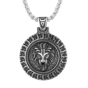 OIDEA Lion Head 3D Sculptural Pendant Necklace Stainless Steel Bold Animal Charm 22 Inch Chain Men Women Jewelry