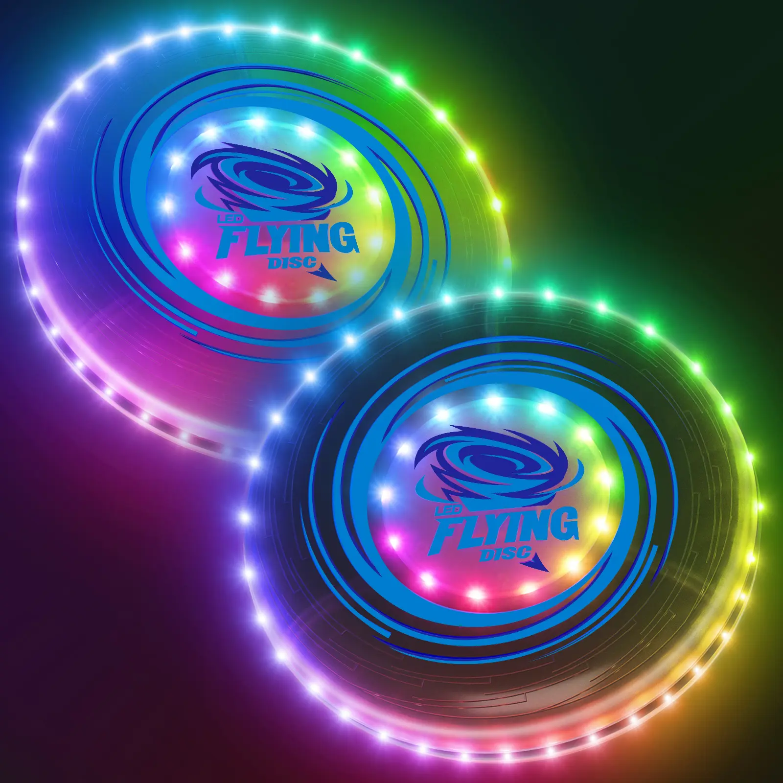 HYES 2 Pack LED Light Up Flying Disc Rechargeable 45 LEDs 14 Lighting Modes Glow In Dark Flying Ring Outdoor Sport Toys For Kids Teens Adults Beach Camping Backyard Games
