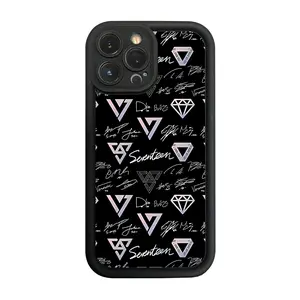 Phone Case: 1 SEVENTEEN Signatures And Logos Pattern (Black) Phone Case Buffer Anti-collision Phone Cases Suitable for Various Models of iPhone 17 16 15 14 13 Pro Max Cover