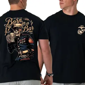 Born In A Bar T-Shirt, Sweatshirt, Hoodie, 2 Sides Skeleton Marine With Beer Graphic Tee, 1775 USMC Tribute, Soft Cotton Blend Shirt for Men & Women, Patriotic Gift for Veterans & Patriots 2F9