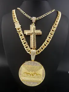1Pcs Charm Hip Hop Last Supper Pendant Big Jesus Iced Out Cross Golden Charm Necklace Fashion for Men Gift for My Men Hip Hop Accessory Iced Out Chains Iced Out Jewelry