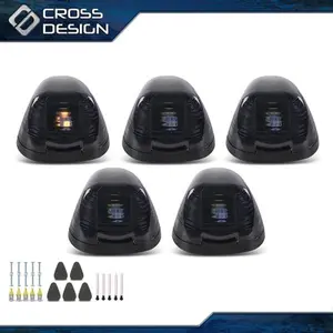 CROSSDESIGN 5PC Cab Roof Clearance Marker Lamps w/ White LED Lights Fit For Most Trucks