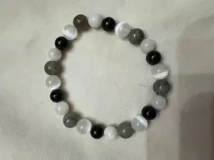 Full Moon Intention Manifesting Bracelet - Moonstone +Labradorite +Selenite +Black obsidian Light Amethyst Aquarius Crystal