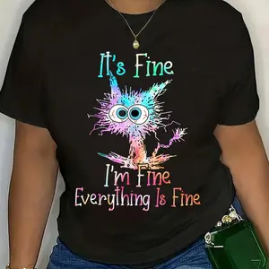 It's Fine I'm Fine Everything Is Fine Black Cat Quote Short Sleeve T-Shirt