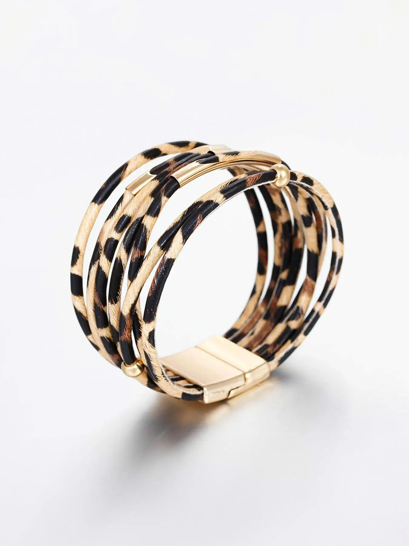 Leopard Pattern Hollow Out Design Multi-strand Bracelet, Fashionable Layered Magnetic Bracelet for Parties and Daily Wear, Trendy Versatile & Exquisite Jewelry for Birthday Gift
