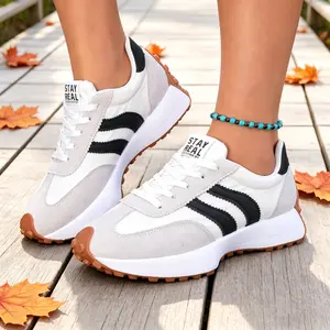 Women’s retro color-block low-top sneakers — lightweight and comfortable, suitable for all seasons — modern fashion casual shoes with a minimalist design and secure lace closure.