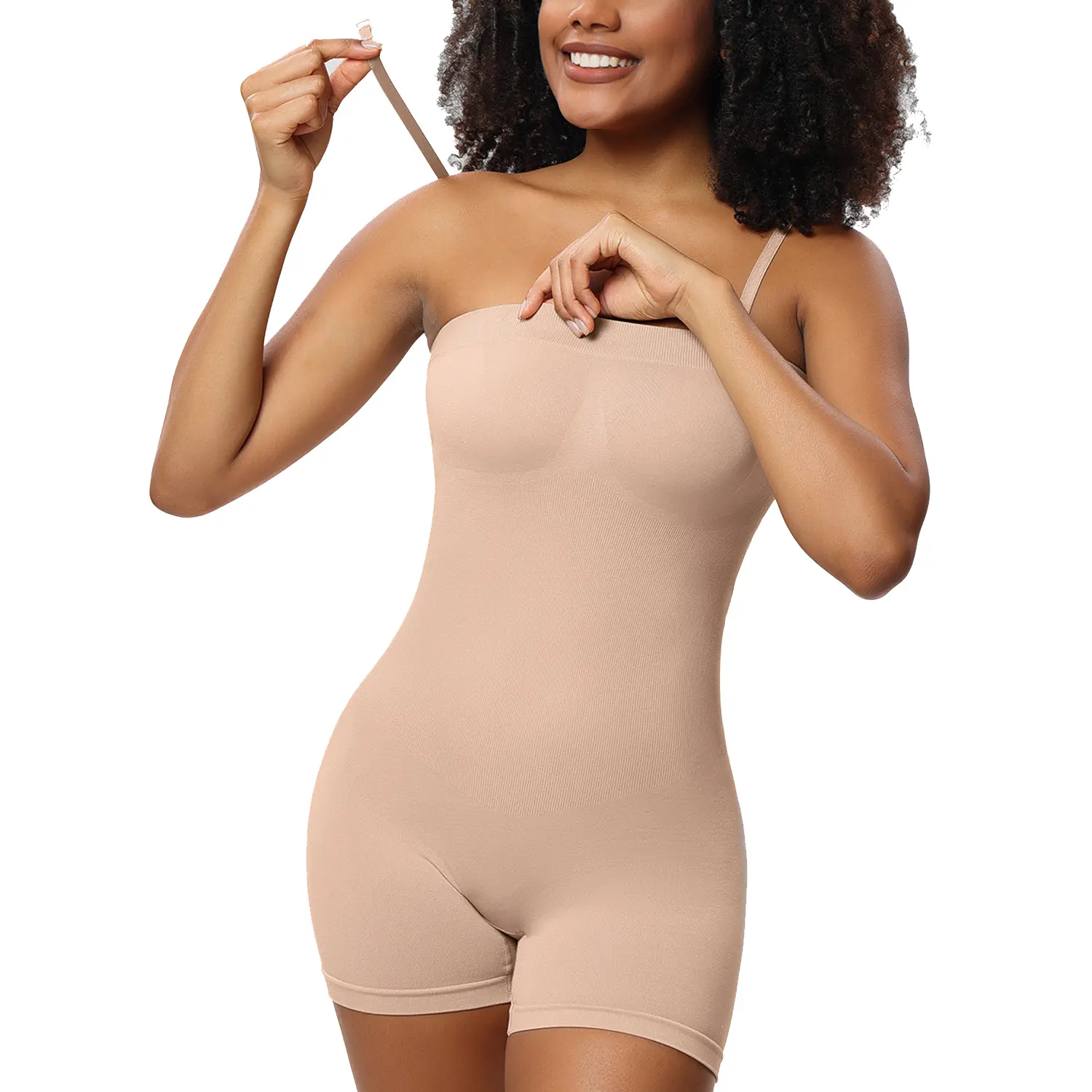 Strapless Tummy Control Shapewear Bodysuit, Seamless Comfort Shaping Shortie with Removable Straps, Women Soft Fabric Summer Daily Wear