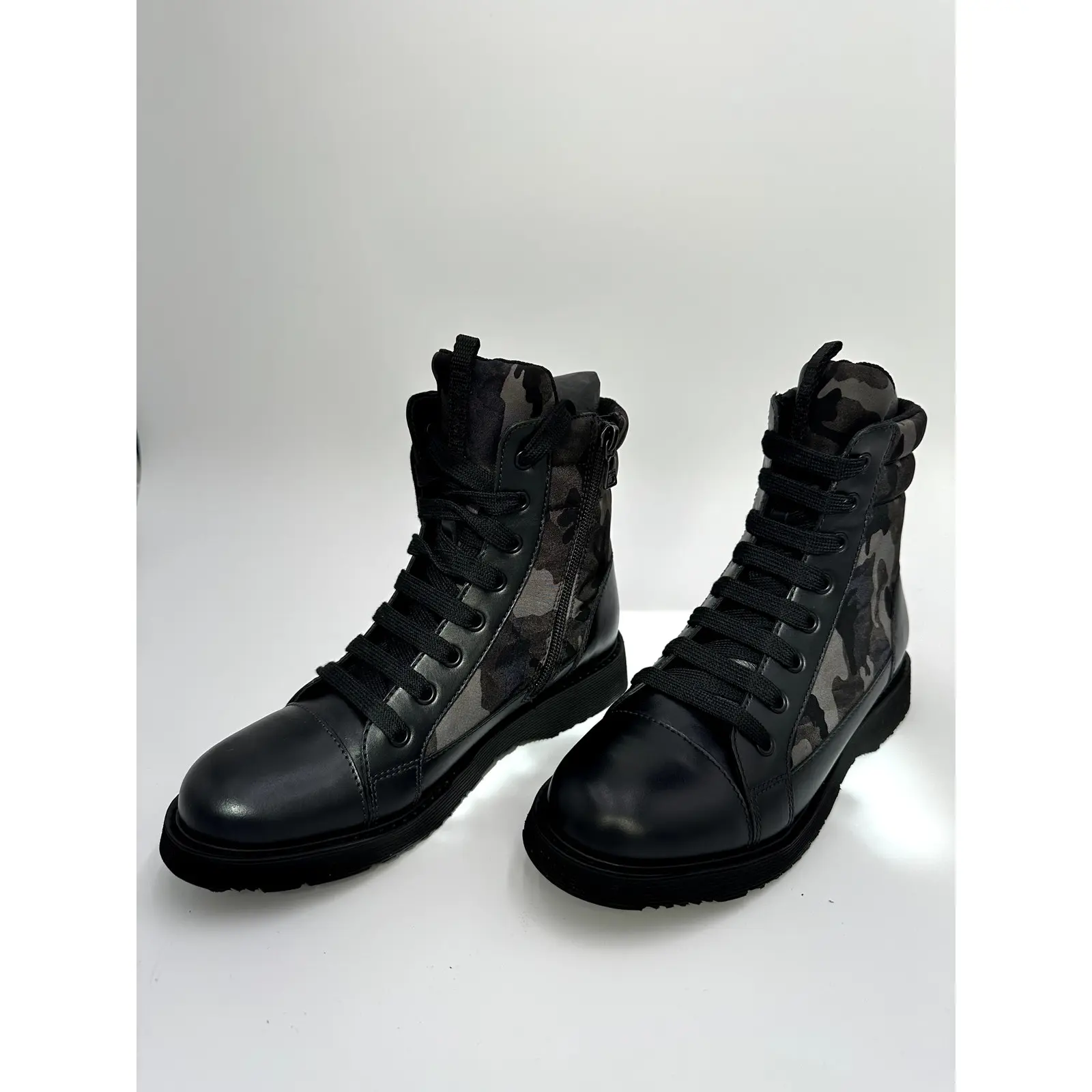 Prada Leather Cap Toe Camouflage Combat Boots #6 Size 37/7, Military, Women