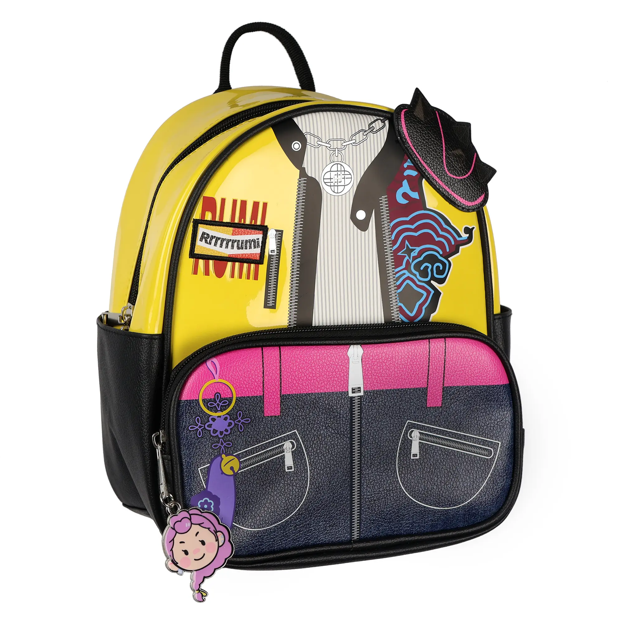Women's Polyester Demon Hunters Rumi Character Inspired HUNTR/X Mini Backpack, 10.5" Everyday Purse Tote with Adjustable Strap, Zip Closure