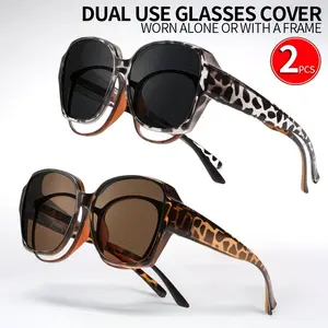 2 Pack Extra Large Vintage Style, Unisex, Perfect for Driving, Party & Daily Wear, Photo Props & Holiday Gifts, Leopard Pattern Sunglasses, Sunglasses Set