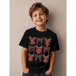 Couquette Preppy Buck Valentine, Be Mine, Funny Valentine, Cupid Love | Couple Series Boys And Girls Kids Short Sleeve T-Shirt, Casual Wear, Suitable For Birthday Gifts, Daily Wear, Crew Neck, Regular Fit, All-season