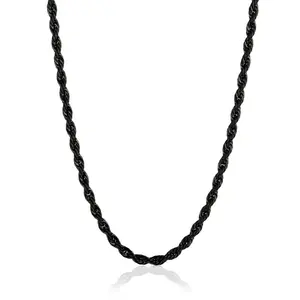 Black Twist Rope Necklace 3mm Chain Lobster Claw 18 to 24 Inch Black for Men and Women Gift