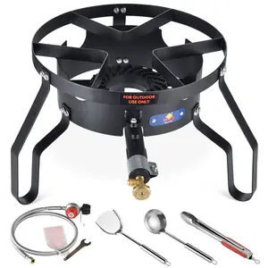 100,000BTU Outdoor Propane Burner Gas Cooker, Camping Propane Stove Gas Burner For Cooking, Ideal for Turkey Fry, Homebrewing, Crawfish Boil, and More