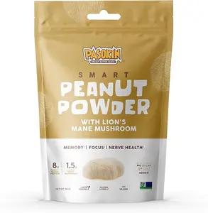 Pasokin Smart Peanut Powder, Powdered Peanut Powder with Organic Lion's Mane Mushroom, Non-GMO, Gluten-Free, Plant-Based Protein Powder, (10 oz)