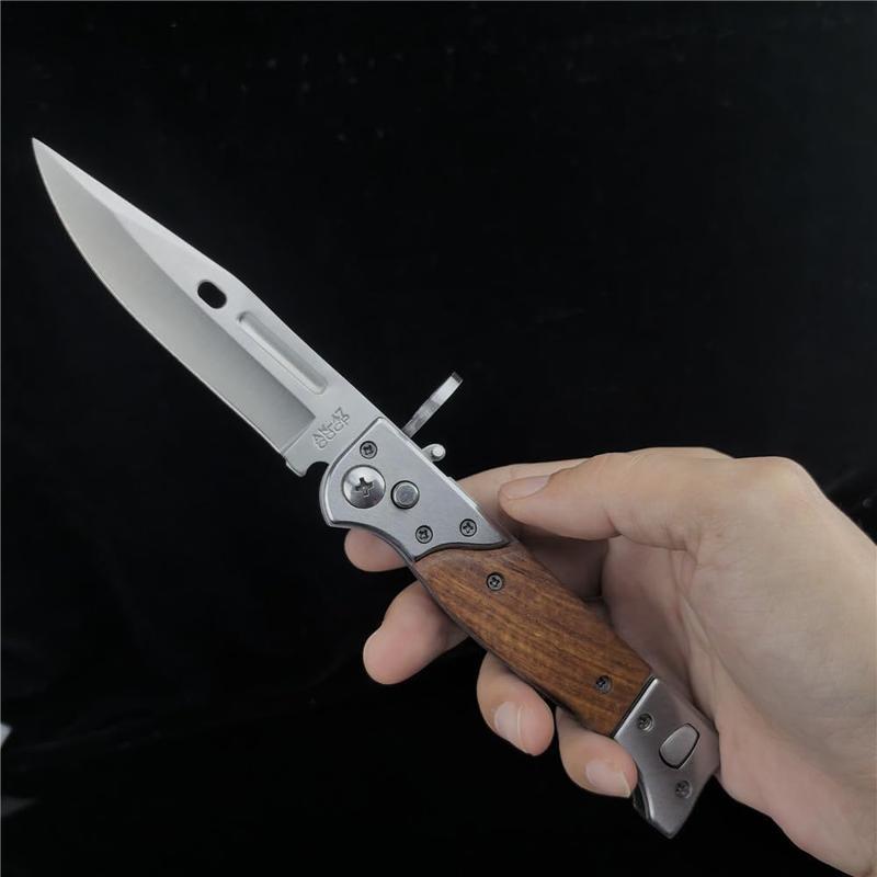 N690 Steel AK47 EDC Folding Knife – Sharp, Durable Pocket Knife with Wooden Handle, Compact Outdoor Tool for Camping, Hunting, Hiking & Everyday Carry – Great Gift Choice for Men Survival Gear