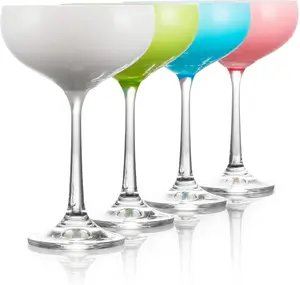 5.8-Ounce Mini Coupe Cocktail Glasses, Glass Cups Set of 4, Champagne Glasses in Assorted Colors, Lead-Free European Crystal Coupe Glass