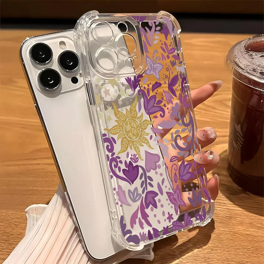 Vintage Gold Sun Totem Purple Floral Pattern for iPhone 17 16 15 14 13 12 11PROMAX Aesthetic Cute Clear Soft Phone Case with Anti Drop Shockproof Cushion Corners Protective TPU Cover for Women Girls