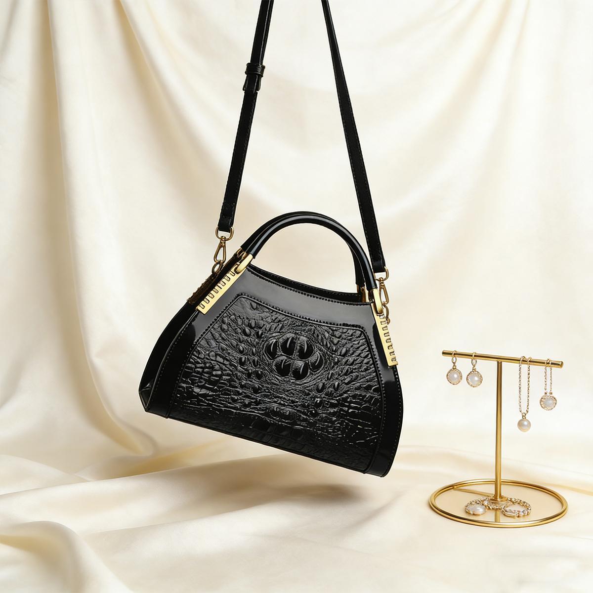 Vintage Embossed Glossy Croc-pattern Women’s bag — Large-capacity, two-way (crossbody/handheld), versatile for commuting, elegant shoulder bag Shoulder Tabby Bag