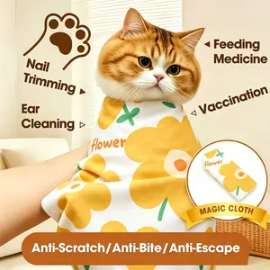Cat Wrap Cloth for Nail Trimming & Medication, Anti-Scratch Anti-Escape Cat Grooming Restraint Wrap for Nail Clipping, Ear Cleaning, Eye Care, Vet Visits, Soft Breathable Cat Grooming Bag for Cats of All Sizes