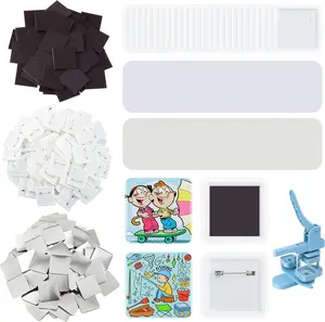 100 Sets 50mm (1.97 Inch) Square Button Maker Supplies - 50 Fridge Magnet & 50 Pin Making Kits | Compatible with Square Button Machines for DIY Crafts & Gifts