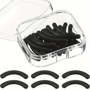 24pcs Universal Eyelash Curler Refill Pads - Silicone Rubber Replacements for Long-Lasting, Smooth Application - Clear Storage Box Included (Black)