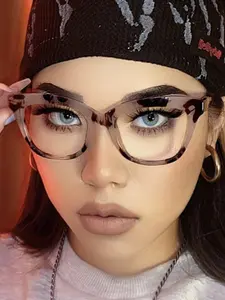 Women's Retro Fashion Square Frame Anti-Blue Light Glasses, Transparent Lenses for Computer Reading Gaming TV Phone Use, High Quality Eyewear