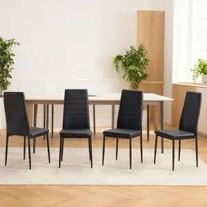 Tempered Glass Dining Set for 4 – Modern Kitchen Table,4 Faux Leather Chairs, Black Steel Frame & Easy-Clean Surface