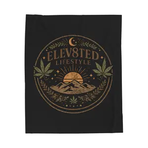 Elev8ted Lifestyle Mountain Sunrise blanket | Cannabis Leaf Velveteen Plush Blanket
