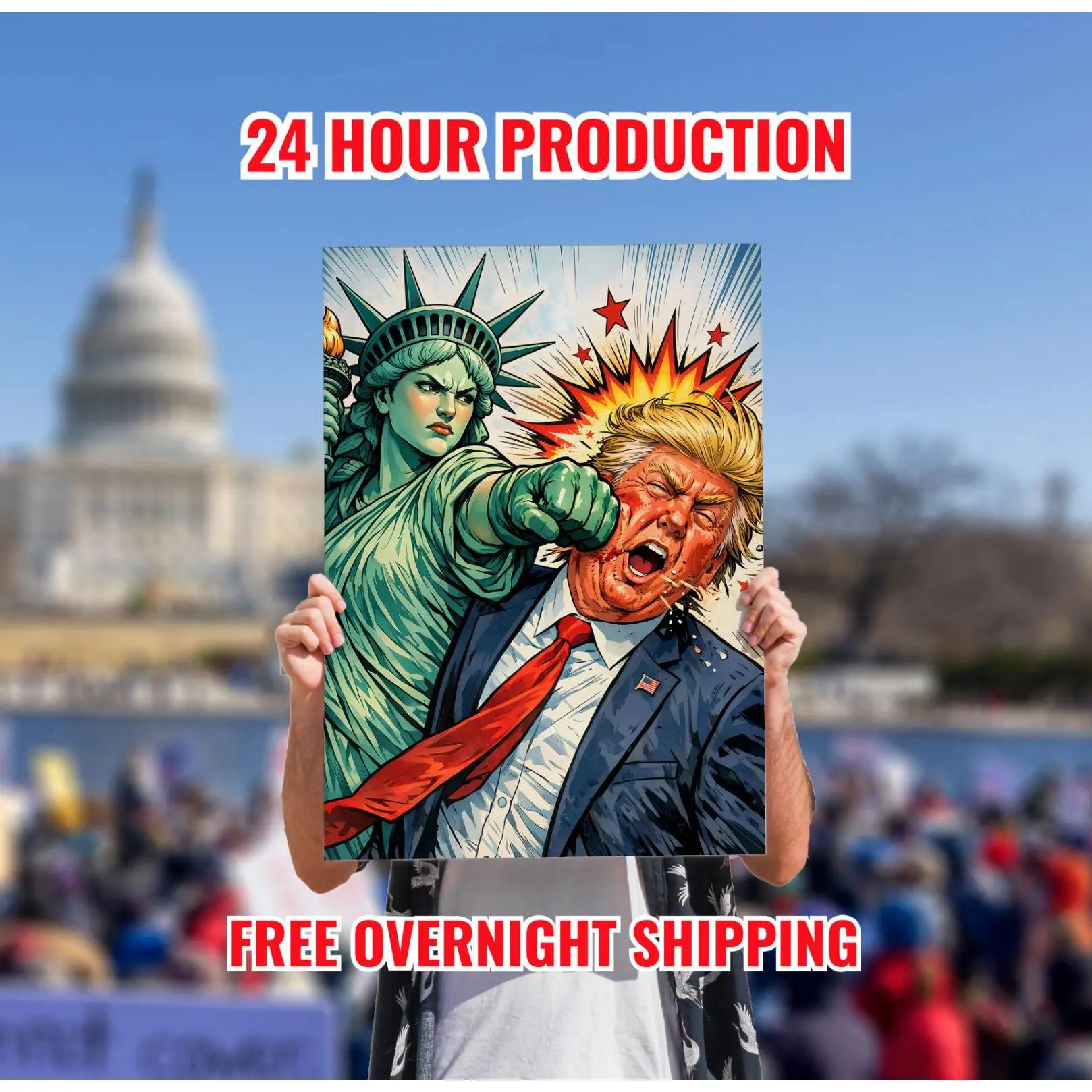 No Kings Protest Poster, Save Democracy, Abolish ICE, Anti Trump Sign, Political Activist, Punch Trump, Ice Out, Hands Off, Lady Liberty