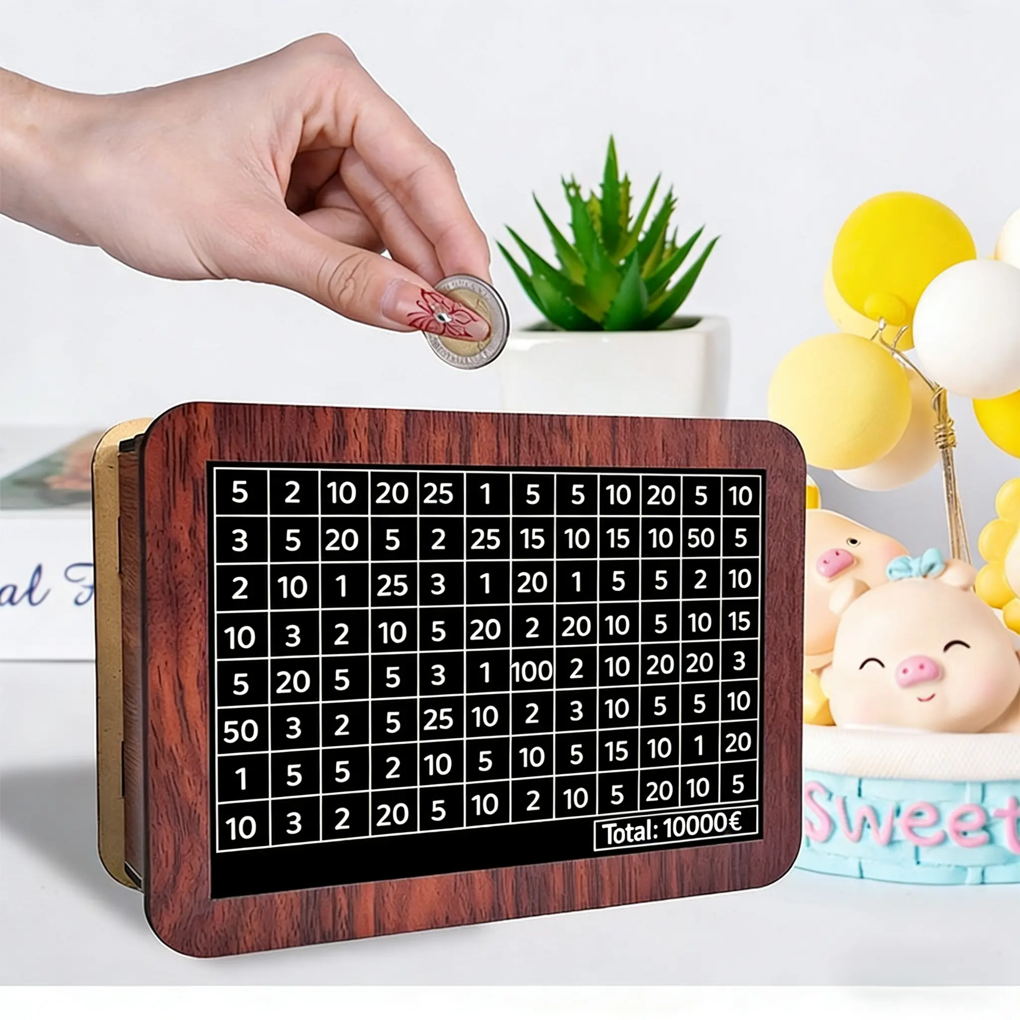 Money Vault 10000 Dollar Savings Challenge Box Wooden Coin Piggy Bank Cash Vault Tenkaybox Wood Cashbox Money Storage Jar for Adults Kids Boys Girls Cash Saving 10,000(10000 Dollar) Cash Coin Jar