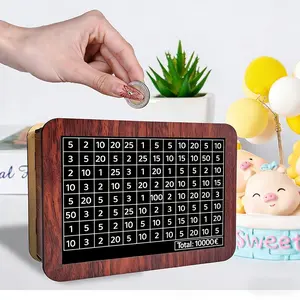 Money Vault 10000 Dollar Savings Challenge Box Wooden Coin Piggy Bank Cash Vault Tenkaybox Wood Cashbox for Adults Kids Boys Girls Cash Saving 10,000(10000 Dollar) Cash Coin Jar