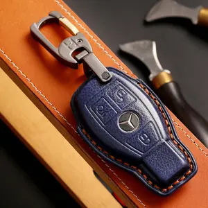 Handmade genuine leather key case suitable for Mercedes-Benz key cases C-Class C200/GLC260L/E-Class GLE/GLA-Class B-Class S-Class, high-end car key cover