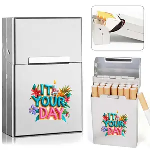 Happy Birthday Themed Metal Cigarette Organizer Case, 1 Count Portable Waterproof Cigarette Case, Stylish Metal Cigarette Organizer Case with Magnetic Lock for Travel