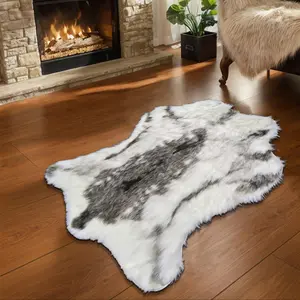 1pc – Grey Wolf-Fur Faux-Wool Rug | Cloud-Walk Long Pile, Pet-Friendly & Shed-Free, Instantly Turns Any Room Into A Wild Scene