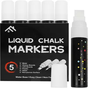 Window Chalk Markers for  5 Pack Washable,White   Liquid Chalk Marker with 15mm Thick Tips, Big Chalkboard Markers for  Window, Glass, Auto, Bistro, Mirror, Poster