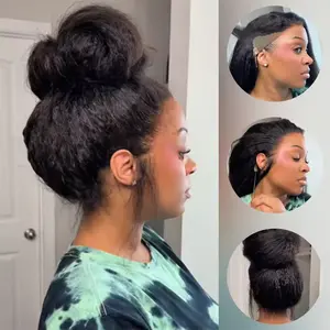 Invisi Draw-Strings Kinky Straight 360 Glueless Wig Pre Cut Lace Invisifit Strap Wear Go Wig Hidden Strap 360 Lace Front Wig 13X6 Lace Frontal Human Hair Wig 14-34 Inch Pre Plucked Natural Hairline