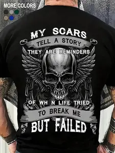 Men's Skull & Letter Graphic Round Neck Tee, Regular Fit Short Sleeve Crew Neck T-Shirt for Summer, Casual Streetwear Men's Top for Daily Wear